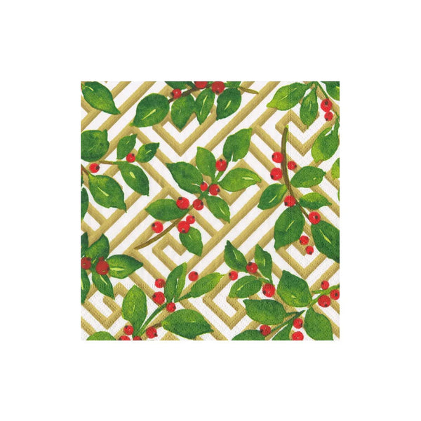 Luncheon Napkins - Holly and Fretwork White