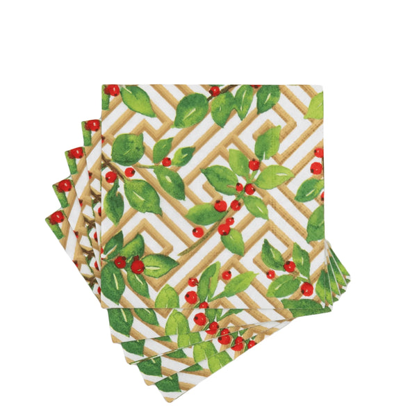 Luncheon Napkins - Holly and Fretwork White