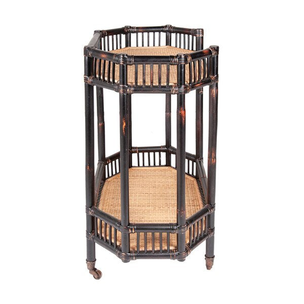 Chinoiserie Black Rattan Bar Cart