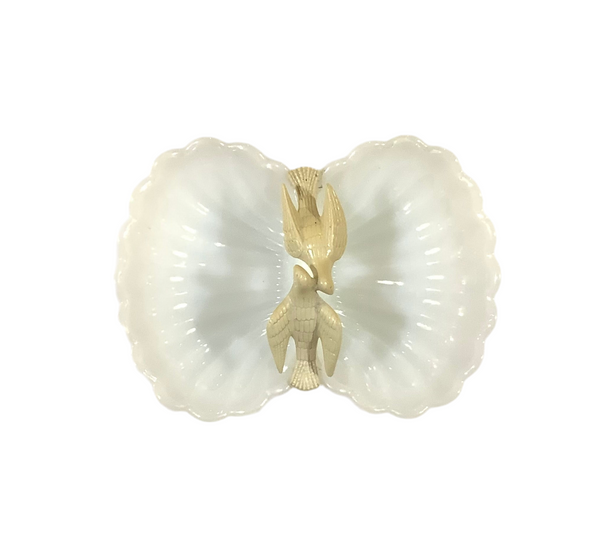 Vintage Milk Glass Double Scalloped Bowl