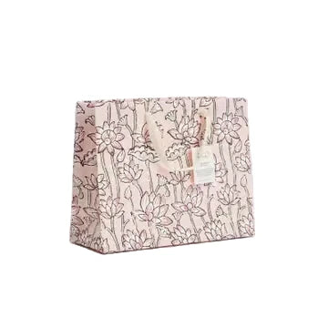 Hand Block Printed Gift Bag - Lotus Pink Earth