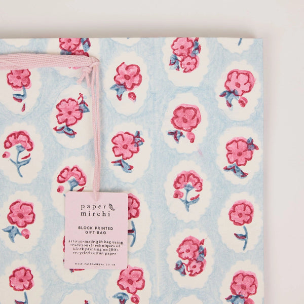 Hand Block Printed Gift Bags - Scallop Tiles Pink Sorbet