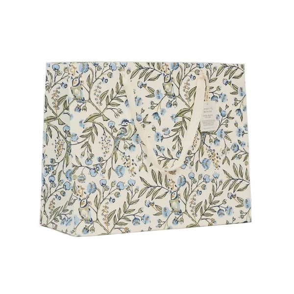 Hand Block Printed Gift Bags - Song Birds Blue Stone