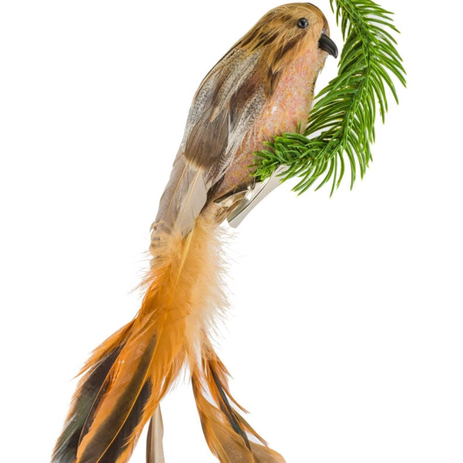 Brown Feathered Bird Clip-On Ornament