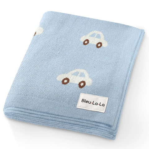 Cotton Receiving Swaddle Baby Blanket - Baby Blue/Cars