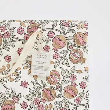 Hand Block Printed Gift Bag - Pomegranate Pink Earth