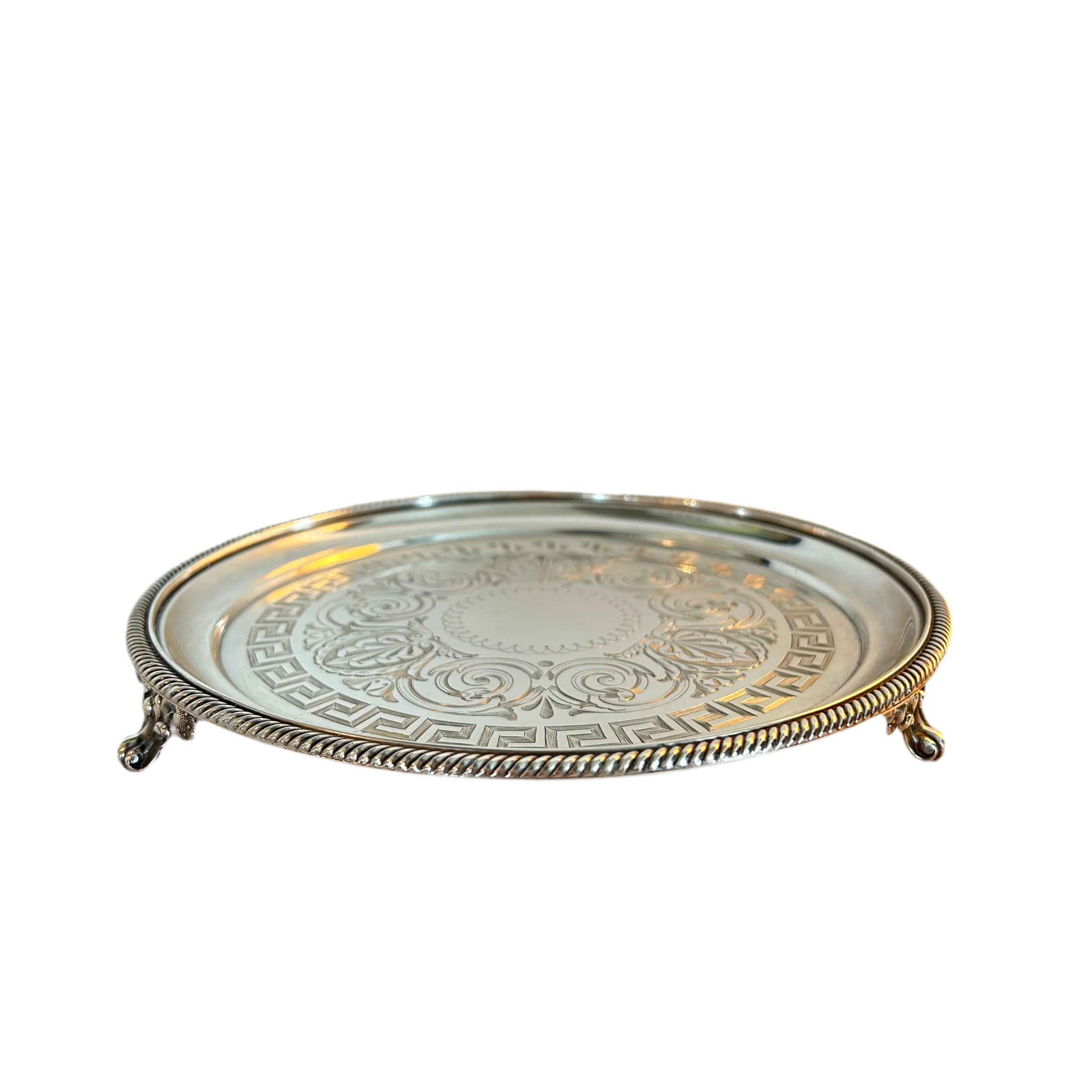 Vintage Round Footed Silver Tray