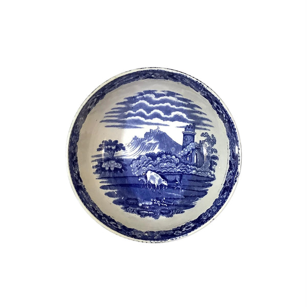 Vintage “ Cattle Scenery” Flow Blue Serving Bowl