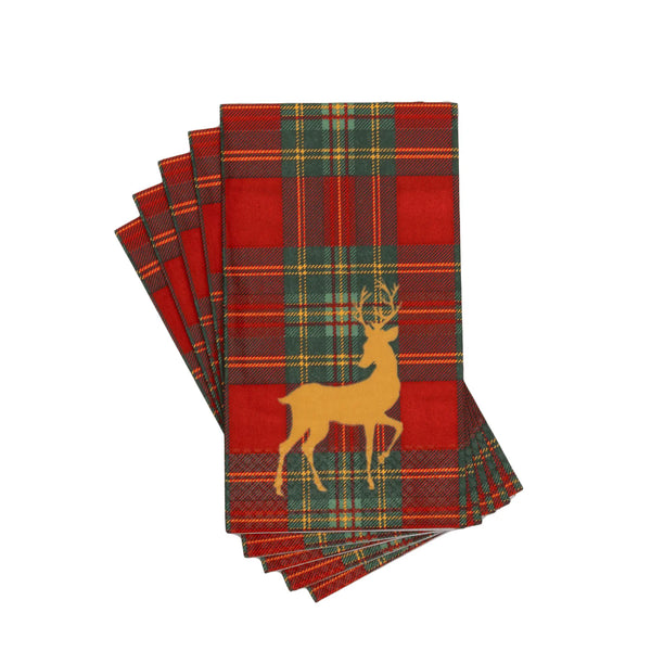 Dinner/Guest Napkins - Reindeer Tartan Red