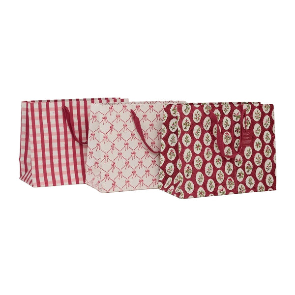 Hand Block Printed Large Gift Bag - Christmas Pudding