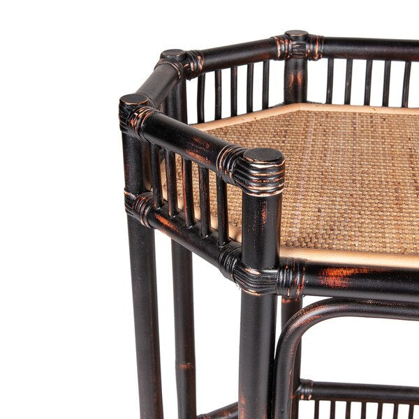 Chinoiserie Black Rattan Bar Cart