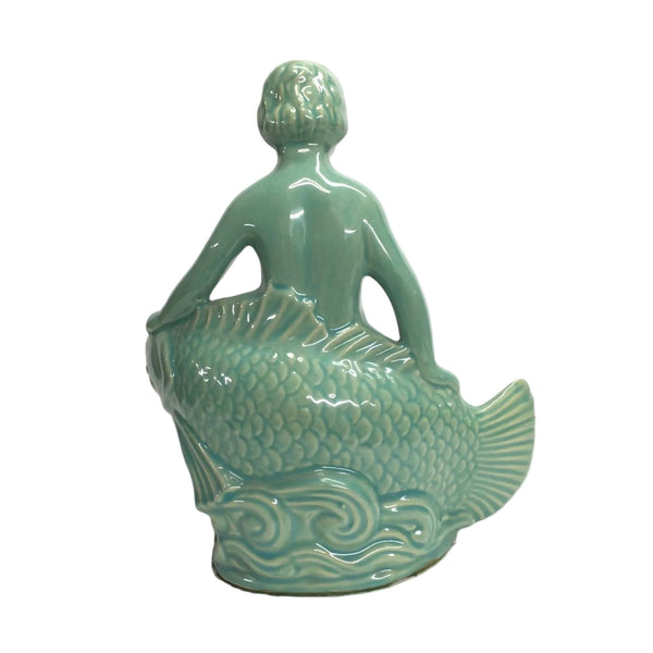 Vintage Turquoise Boy & Fish Figurine
