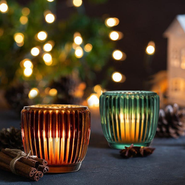 Small Ribbed Votive - Amber