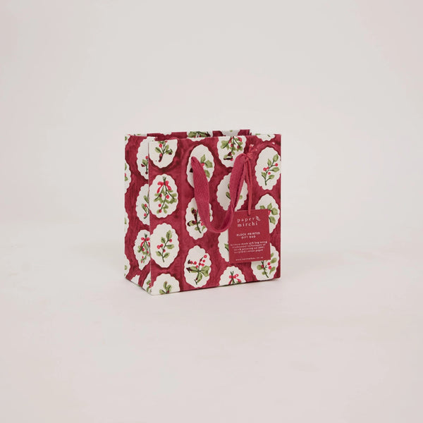 Hand Block Printed Small Gift Bag - Christmas Pudding