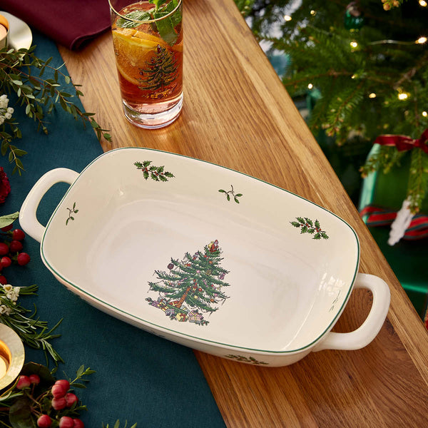 Spode Christmas Tree Rectangular Handled Baker
