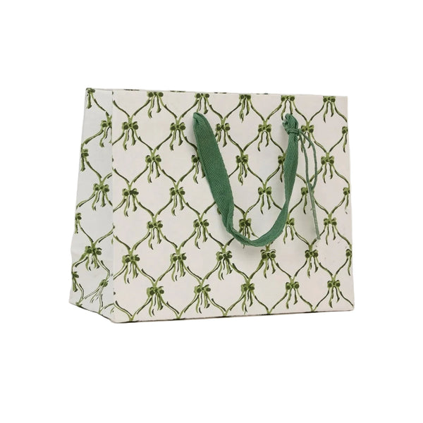 Hand Block Printed Medium Gift Bag - Holly Green