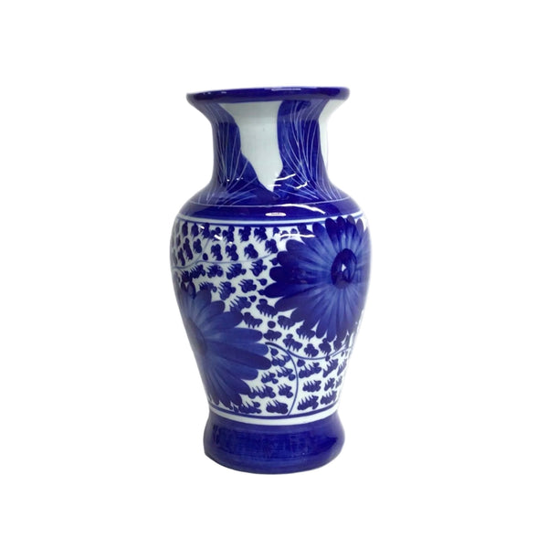 Vintage Blue & White Floral Ceramic Vase