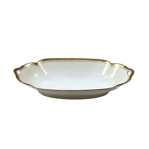 Vintage Hand-Painted Nippon White & Gold Oval Dish