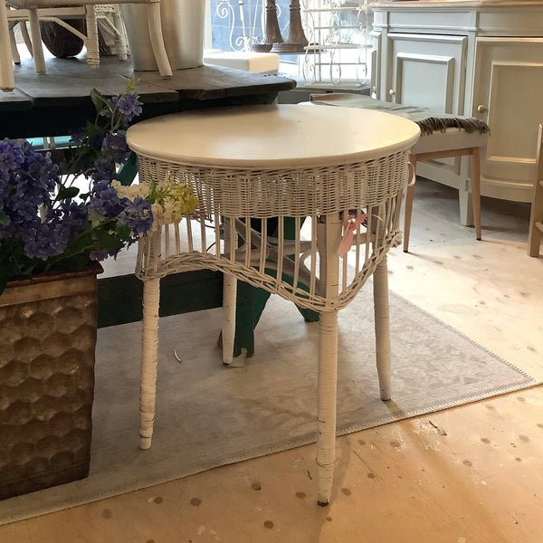 Vintage White Round Wicker Table