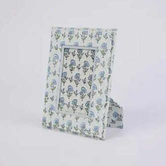 Block Printed Picture Frame - Ditsy Floral Blue Stone