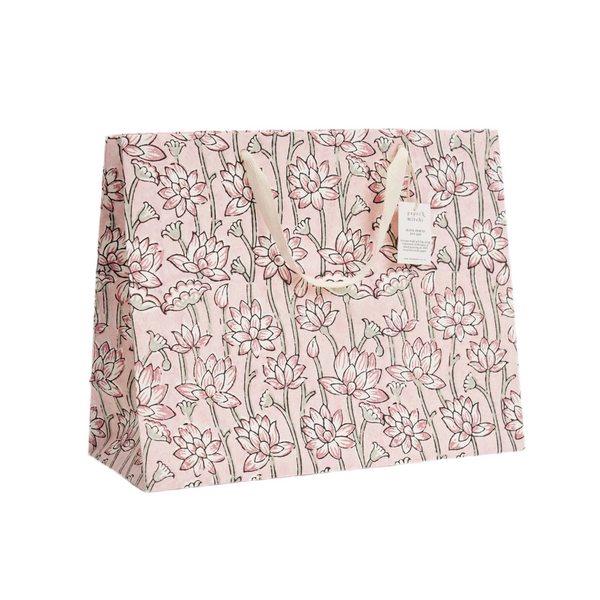 Hand Block Printed Gift Bag - Lotus Pink Earth