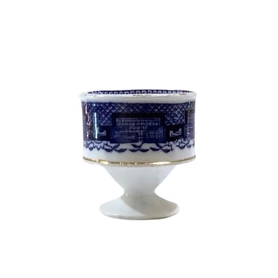 Vintage Porcelain Pedestal Blue & White Egg Cup