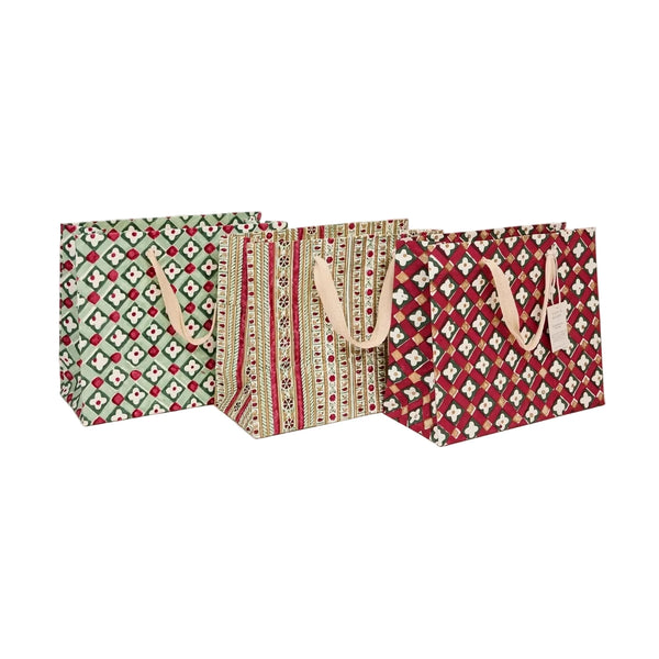 Hand Block Printed Medium Gift Bag - Traditional Christmas