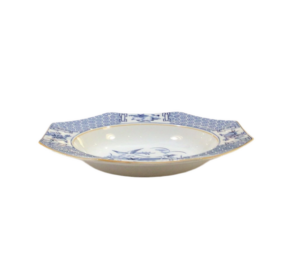 Vintage Rimmed Blue & White Storks Soup Bowls. Set of 4