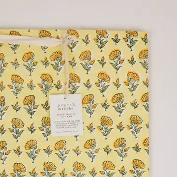 Hand Block Printed Gift Bags - Ditsy Floral Sunshine