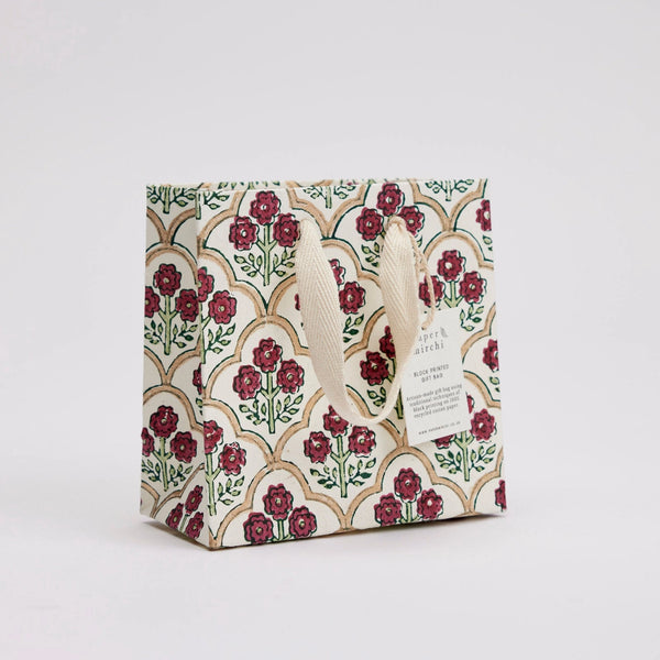 Hand Block Printed Small Gift Bag - Cherry