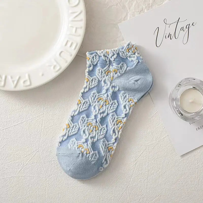 Floral Ankle Socks - 3 colours - Blue, Yellow & White.