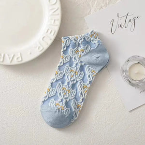 Floral Ankle Socks - 3 colours - Blue, Yellow & White.