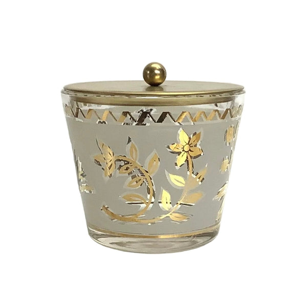 Vintage Frosted White & Gold MCM Ice Bucket w/Lid