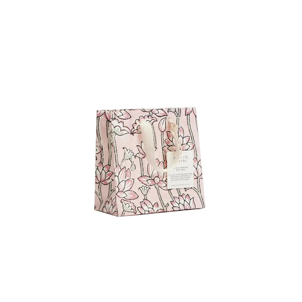 Hand Block Printed Gift Bag - Lotus Pink Earth