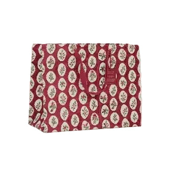 Hand Block Printed Large Gift Bag - Christmas Pudding