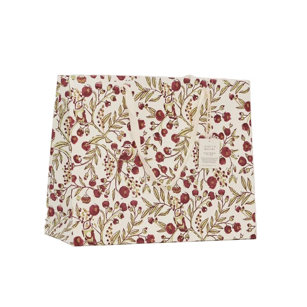 Hand Block Printed Large Gift Bag - Scarlet Refresh