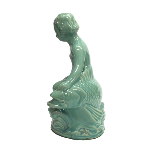 Vintage Turquoise Boy & Fish Figurine