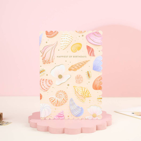 Happiest of Birthdays Shell and Gold Card