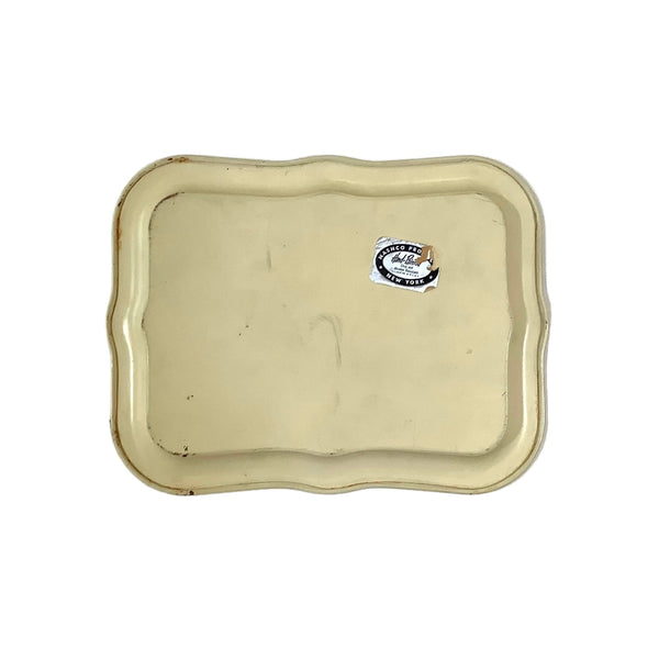 Vintage Hand-Painted Cream Colored Toleware Metal Tray