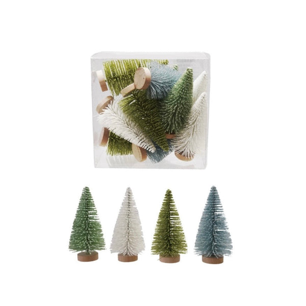 Bottle Brush Trees with Wood Bases - Set of 10