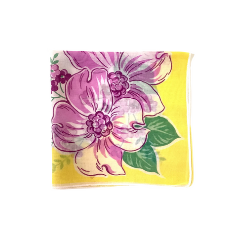 Vintage Purple Floral & Yellow Hankie