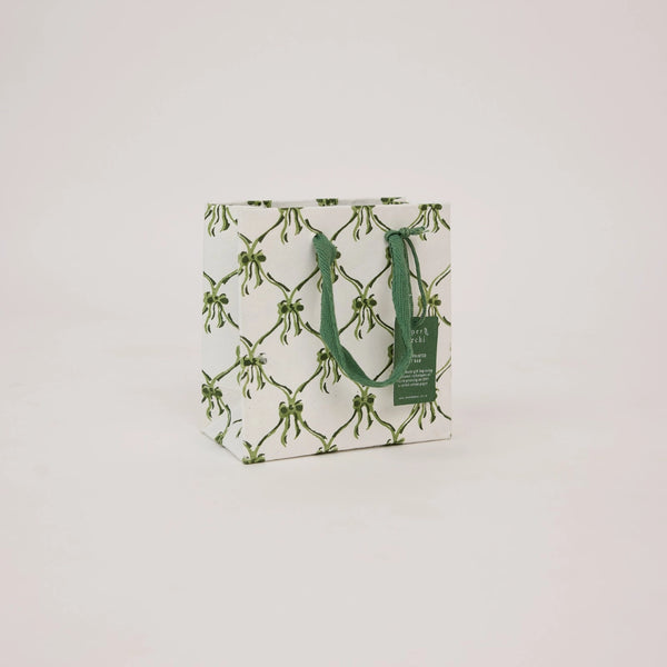 Hand Block Printed Small Gift Bag - Holly Green