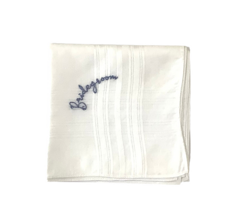 Bridegroom Hankie w/ Blue Embroidery