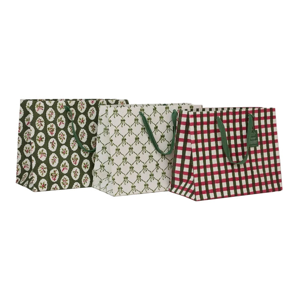 Hand Block Printed Large Gift Bag - Holly Green
