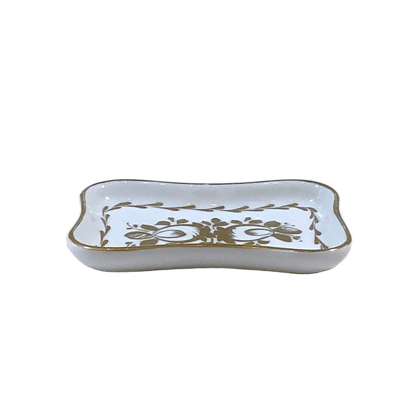 Vintage French White & Gold Floral Rectangular Dish