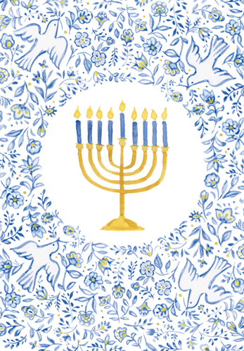 Menorah and Doves Hanukkah Card