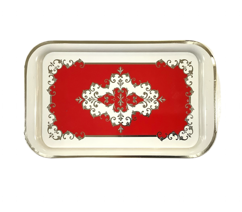 Vintage Cream, Red & Gold Metal Tray