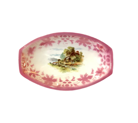 Vintage Pastoral Scene Pink Dish