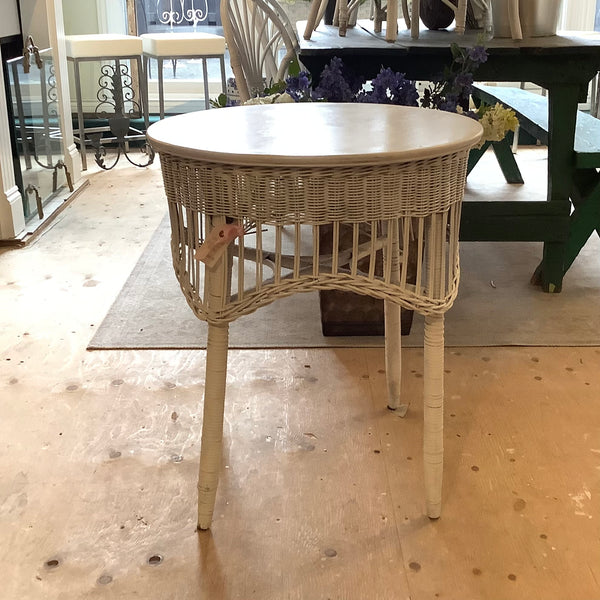 Vintage White Round Wicker Table