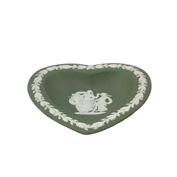 Vintage Wedgewood Sage Green Jasperware Heart Shaped Trinket Dish I